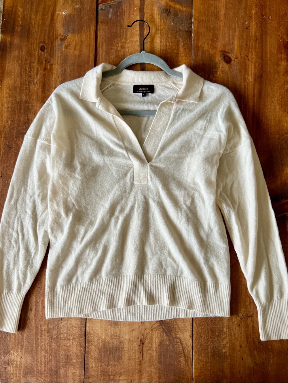 Quince Mongolian Cashmere Polo Sweater Quiet Luxury in Ivory - Size S - Picture 4 of 10